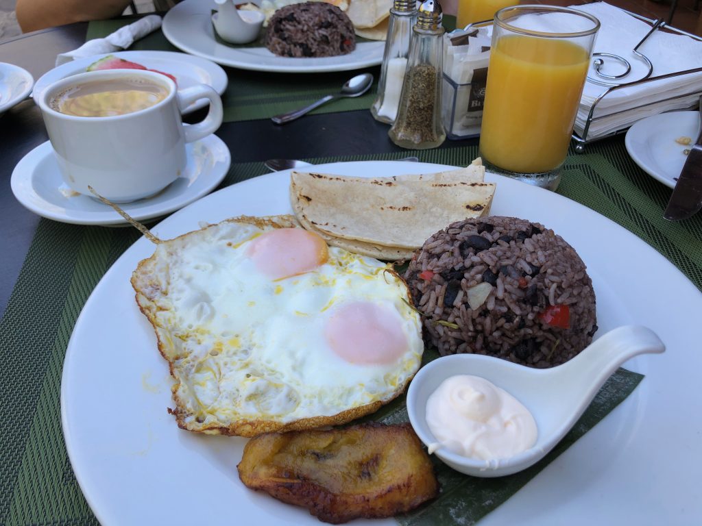 A traditional tico breakfast in Playa Hermosa, Costa Rica.