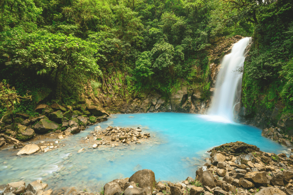 Rio Celeste, the bright blue waterfall in the north of Costa Rica