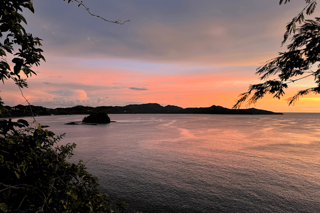 Sunset view in Costa Rica from Flamingo Beach. The sun sets over the ocean here on the Pacific Ocean in Costa Rica.