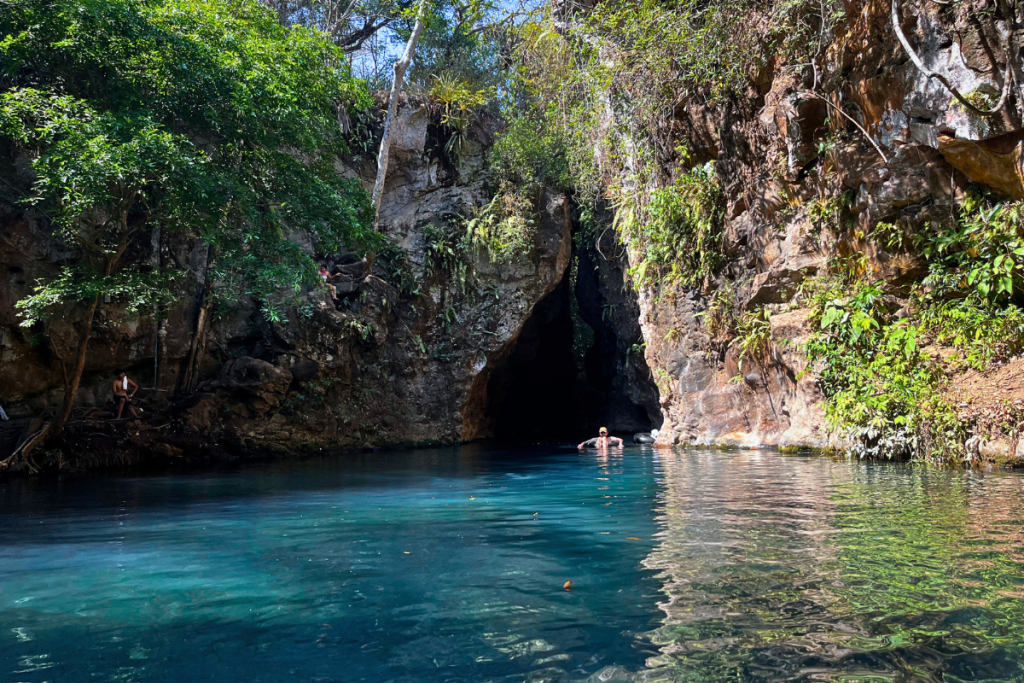 Poza Los Coyotes in Guanacaste, Costa Rica has a cave that you can swim through.